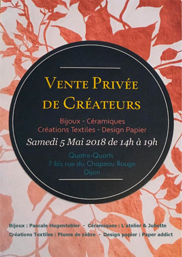 Vente privée de créateurs, le 5 mai 2018 de 14h à 19h ( Pascale Hugentobler )